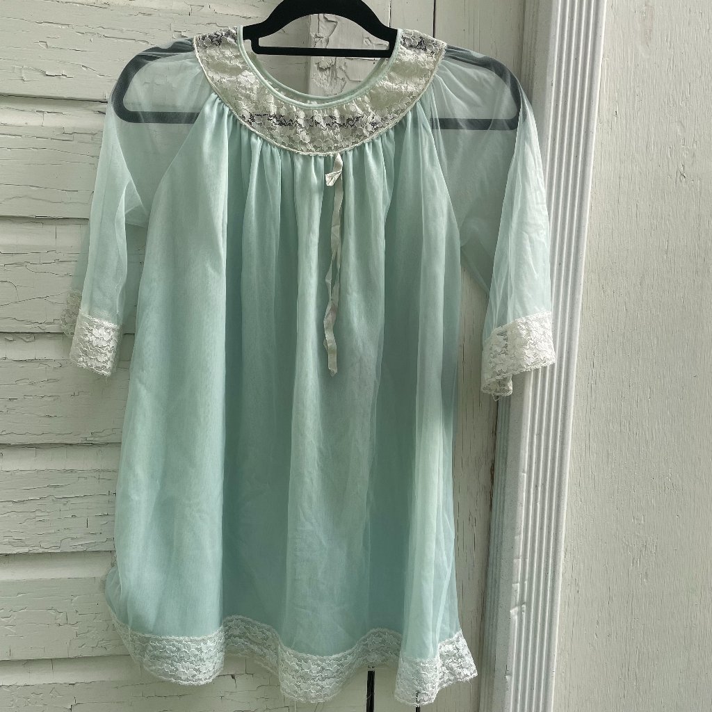 Vintage 60's Blue Nylon Nightgown Durelle Lingerie Size Small